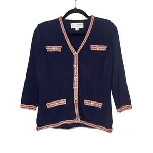 St. John Collection Women’s Small Knit Blazer Jacket Navy V-Neck